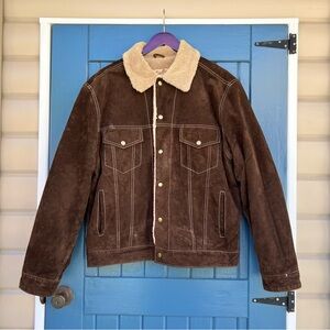 Scully Brown BOAR SUEDE PILOT JACKET with Cream Sherpa Collar Men’s Size XL